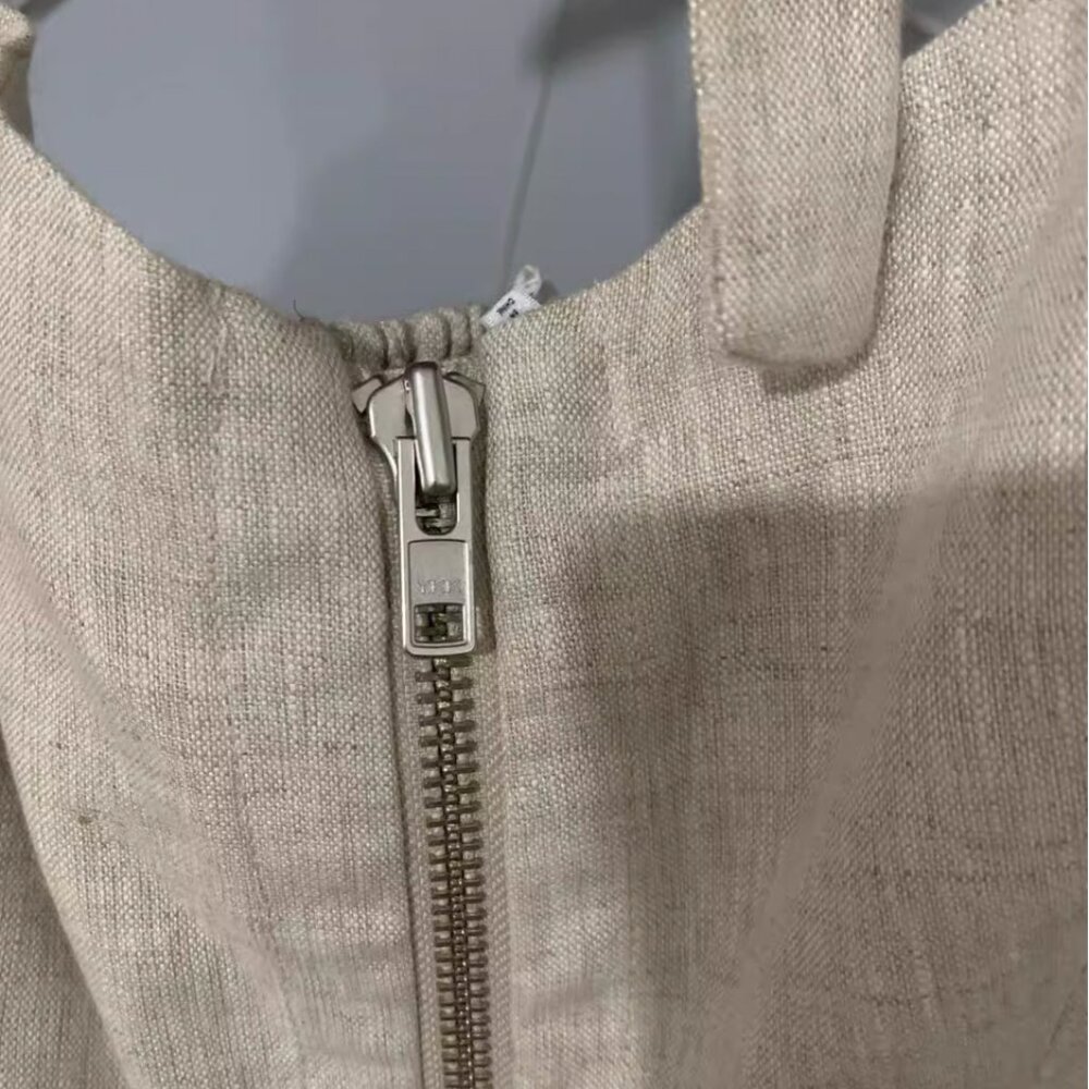 NWT Reformation Edina Linen Dress Sz2 Oatmeal Linen Causal Halter - Picture 10 of 12